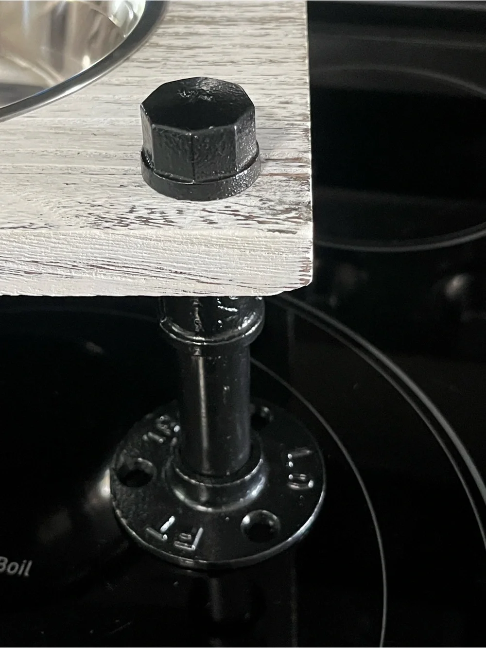 Elevated Pet Dish -Whitewash~Grey W/Black Pipe legs & 2 Stainless Steel bowls 🆕